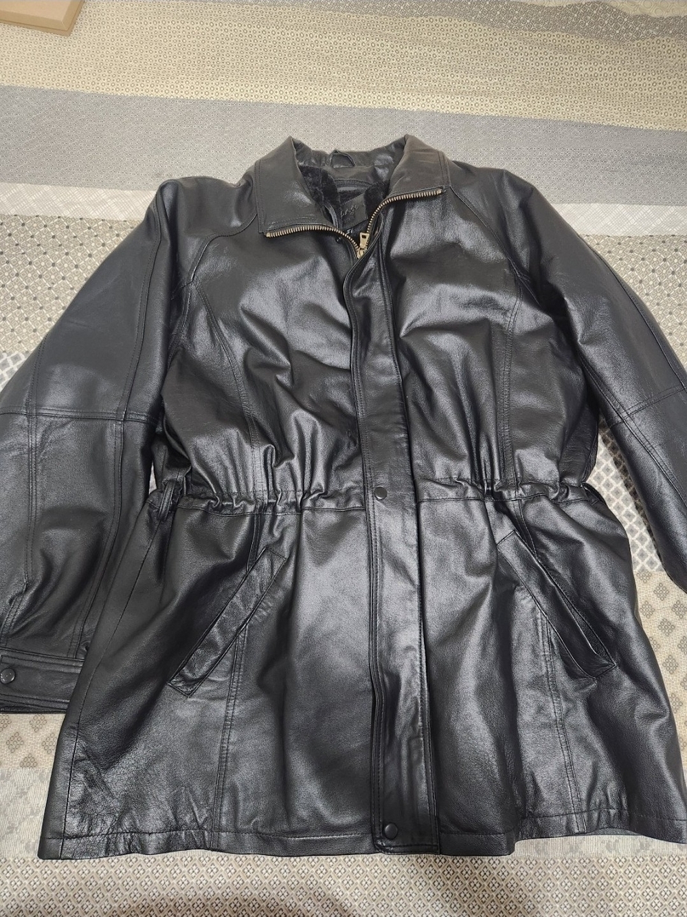 Vintage Black Leather Jacket with Cinch Waist